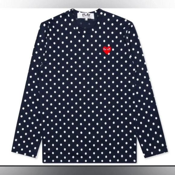 Comme Des Garcons PLAY Polka Dot Long Sleeve Tee White & Navy Size Small - Picture 1 of 9